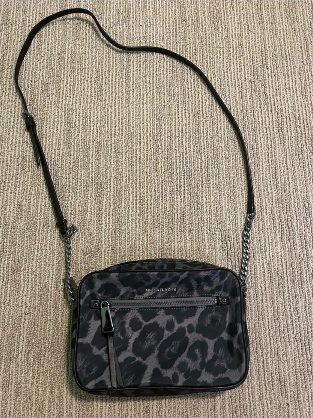 Michael Kors Black and Gray Leopard-Print Crossbody